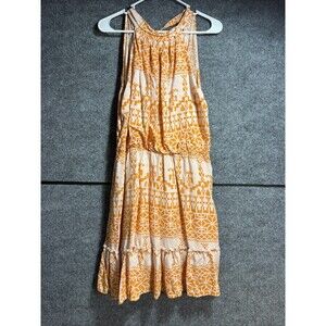 BTFBM Womens XL Orange White Boho Halter Midi Dress Tiered Summer Resort